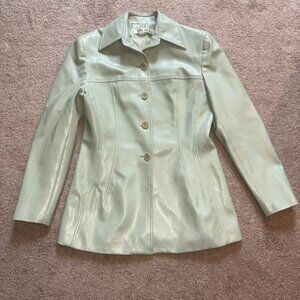 Tahari Faux Leather Light Green Trench Coat Blazer 6